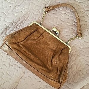 Small Top Handle Purse Shimmer Copper/Brown fabfric